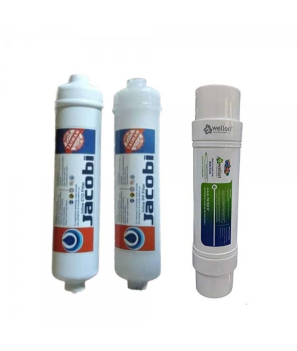 WELLON Jacobi Inline PP Filter + Inline CTO Filter + WELLON 9 Inch Antioxidant Alkaline Filter for RO Water Purifier System